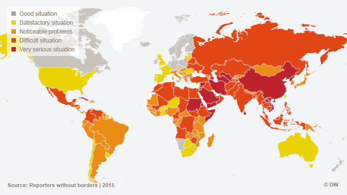 Karte Pressefreiheit Weltweit 2015 ENG