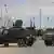 Armored vehicles block a road in Mogadishu.