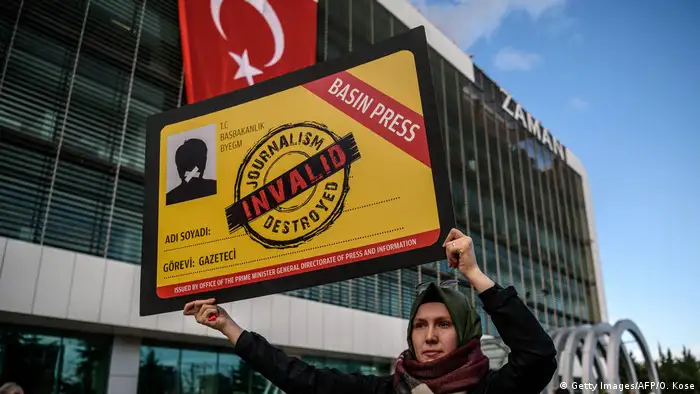 Protest for press freedom in Turkey outside the headquarters of the defunct Zaman newspaper
