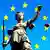 Symbolbild | Justitia vor einer Europa-Flagge