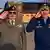 General Khalifa Haftar (esq.), do Exército Nacional Líbio, e o vice-ministro da Defesa da Rússia, Yunus-bek Yevkurov, prestam continência em um campo de aviação militar de Moscou em 26 de setembro de 2023.